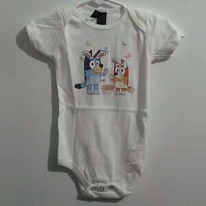 Gildan White Infant Onesie with Bluey Cartoon Characters